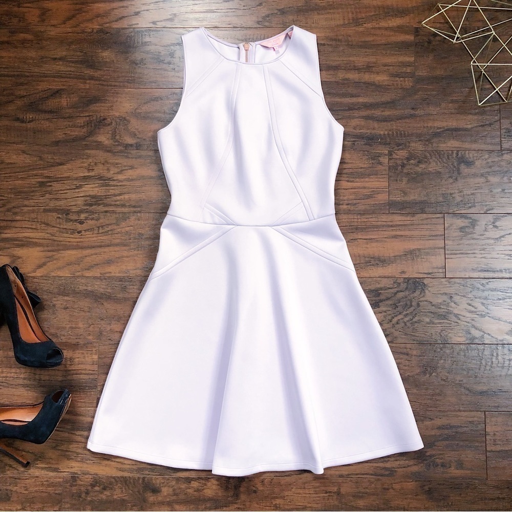 Ted Baker • Mitton Peplum Skater Dress lavender purple scuba lilac pastel